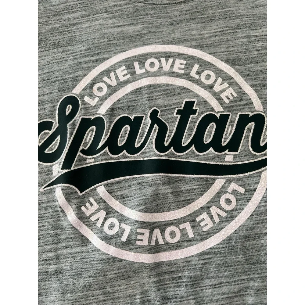 5th & Ocean Girls 10 Spartans Love Love Love Glitter Graphic T-Shirt Gray Kids - Picture 3 of 5